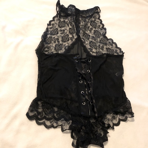 LAST ONE‼️Sexy Black High Sheer Rose Lace Babydoll - Picture 5 of 7
